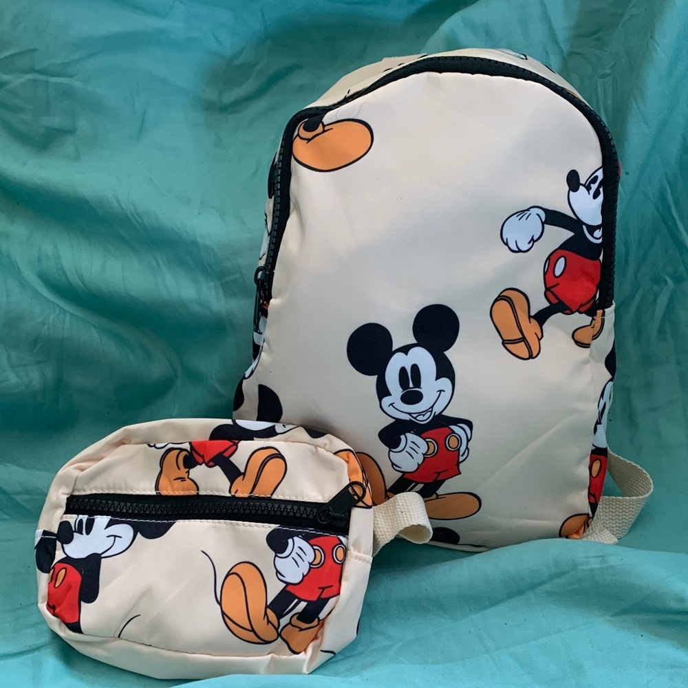 Kids Mickey Mouse Cream Backpack & Waist Bag Set